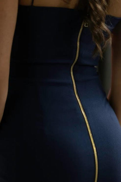 Ester Navy Cut-Out Midaxi Dress by Vesper