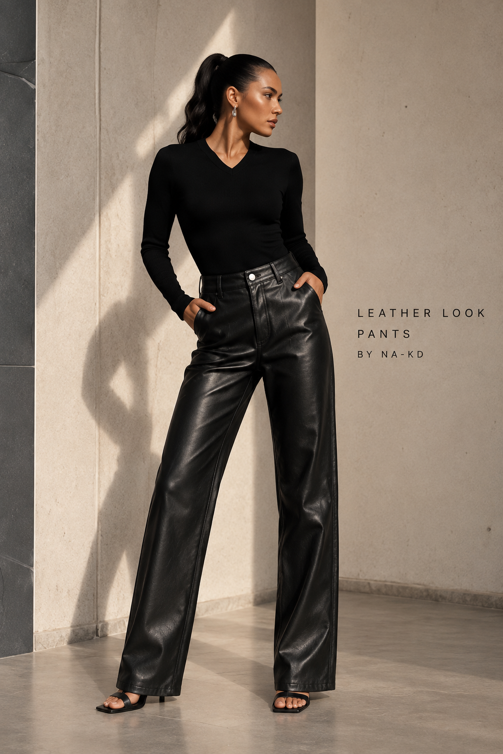 High Waisted Faux Leather Pants by NA-KD