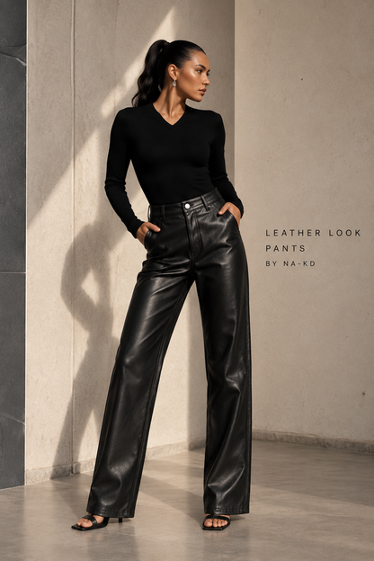 High Waisted Faux Leather Pants by NA-KD