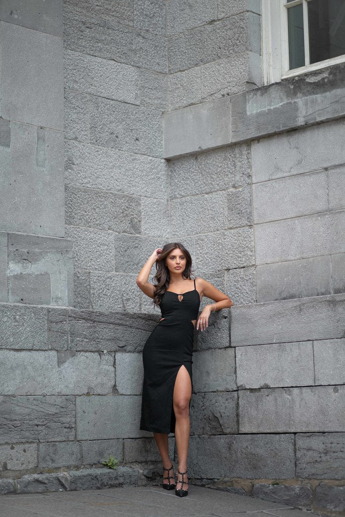 Emilia Black Cut Out Detail Dress by Vesper