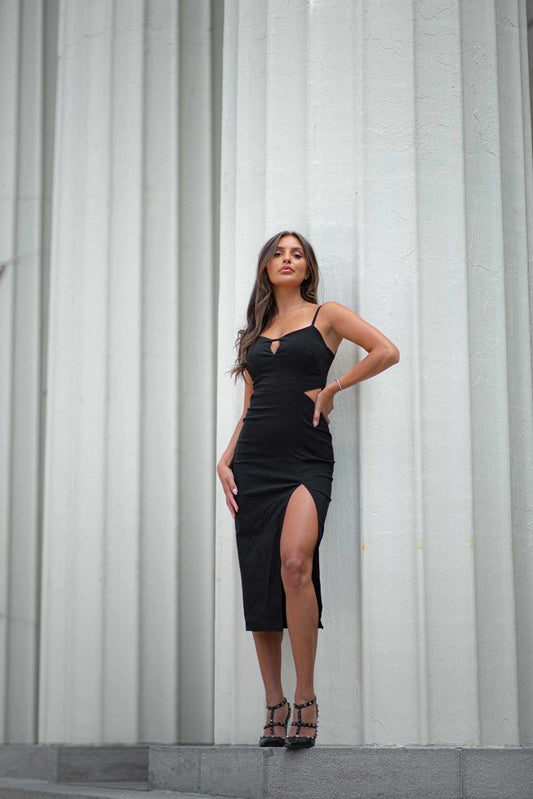 Emilia Black Cut Out Detail Dress by Vesper