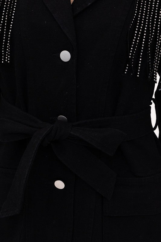 Black Rhinestone Fringe Dress Jacket | 8LACK Clothing