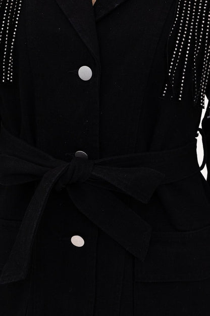 Black Rhinestone Fringe Dress Jacket | 8LACK Clothing