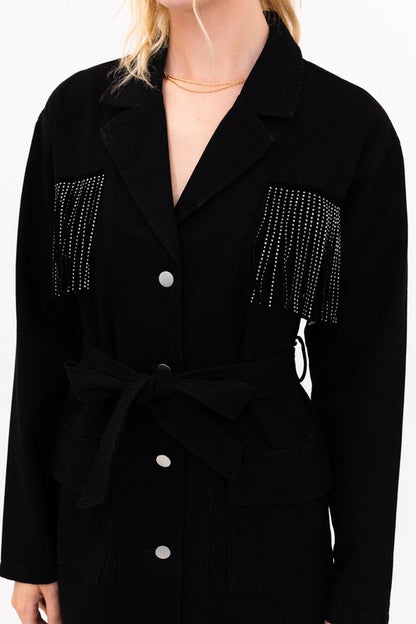 Black Rhinestone Fringe Dress Jacket | 8LACK Clothing