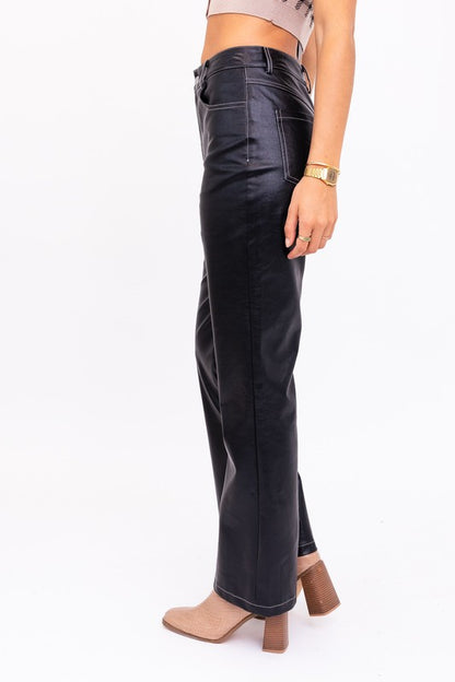 Women's Black Faux Leather Pants | 8LACK Clothing