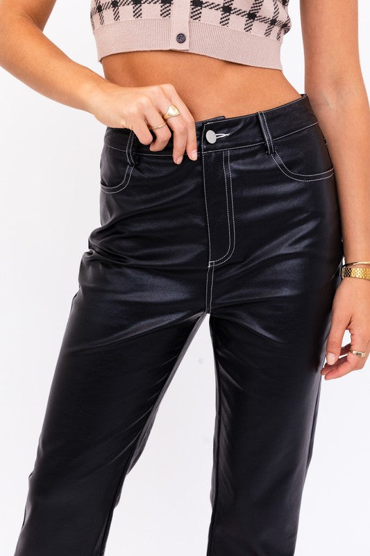 Women's Black Faux Leather Pants | 8LACK Clothing