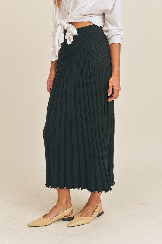 Black Knit Pleated Maxi Skirt | 8LACK Clothing
