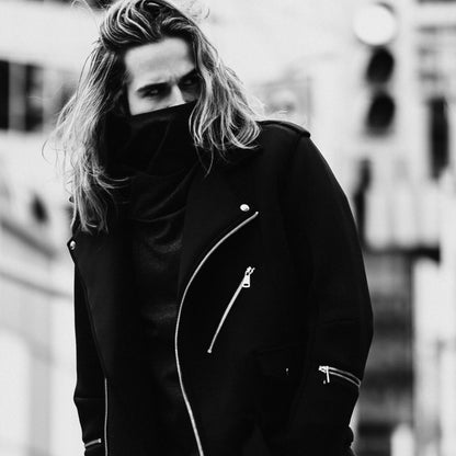 Black Neoprene Biker jacket by XIAN ZONE