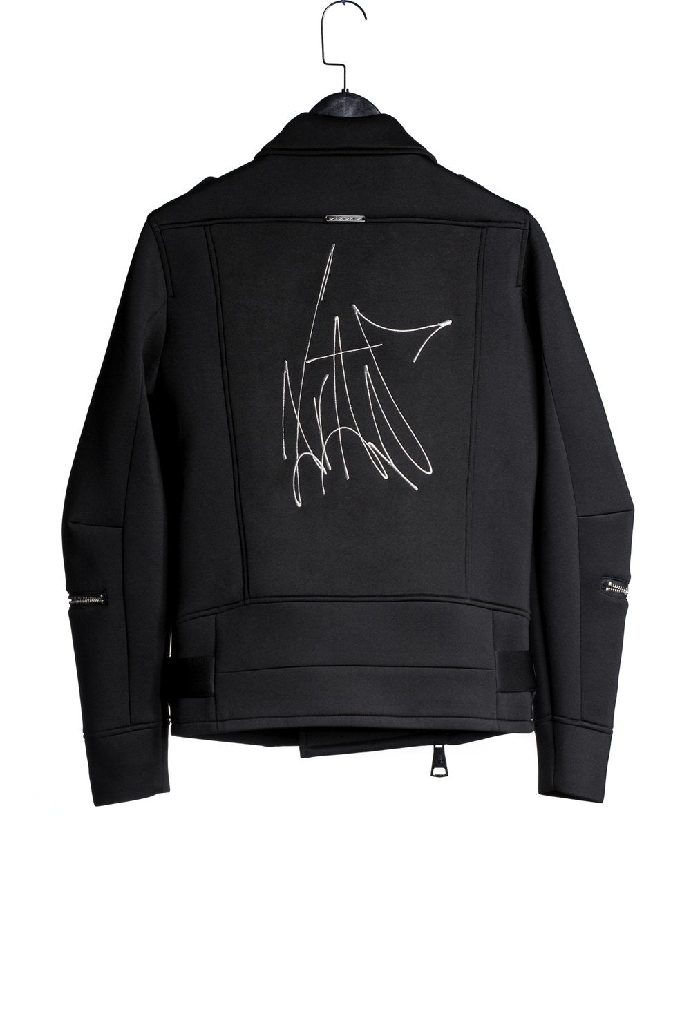 Black Neoprene Biker jacket by XIAN ZONE