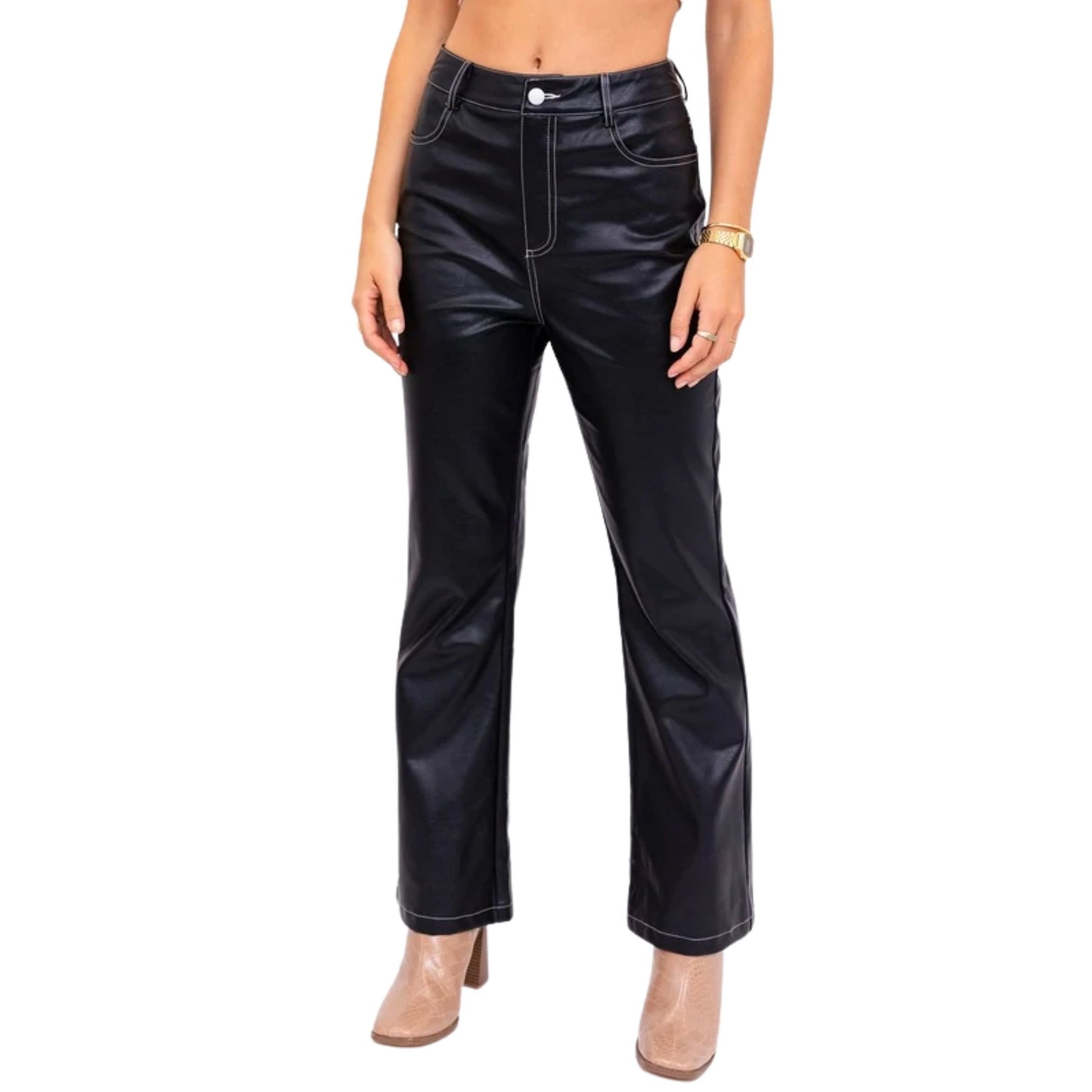 Women's Black Faux Leather Pants | 8LACK Clothing