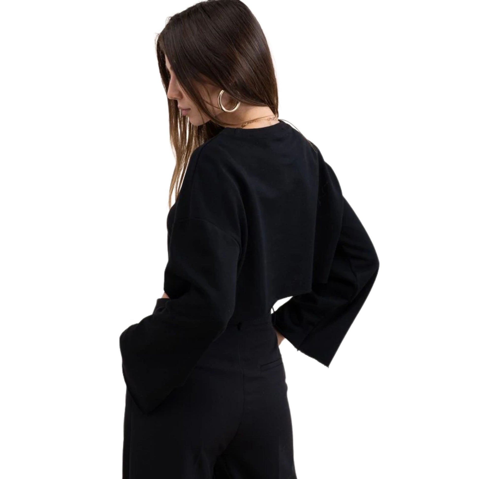 Black French Terry Crop Top | 8LACK Clothing