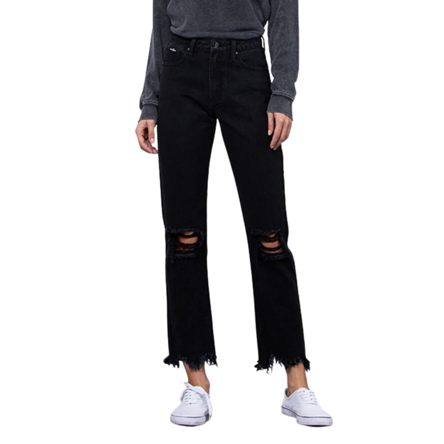 Insane Gene - Daisy Black High Rise Distressed Denim for Women