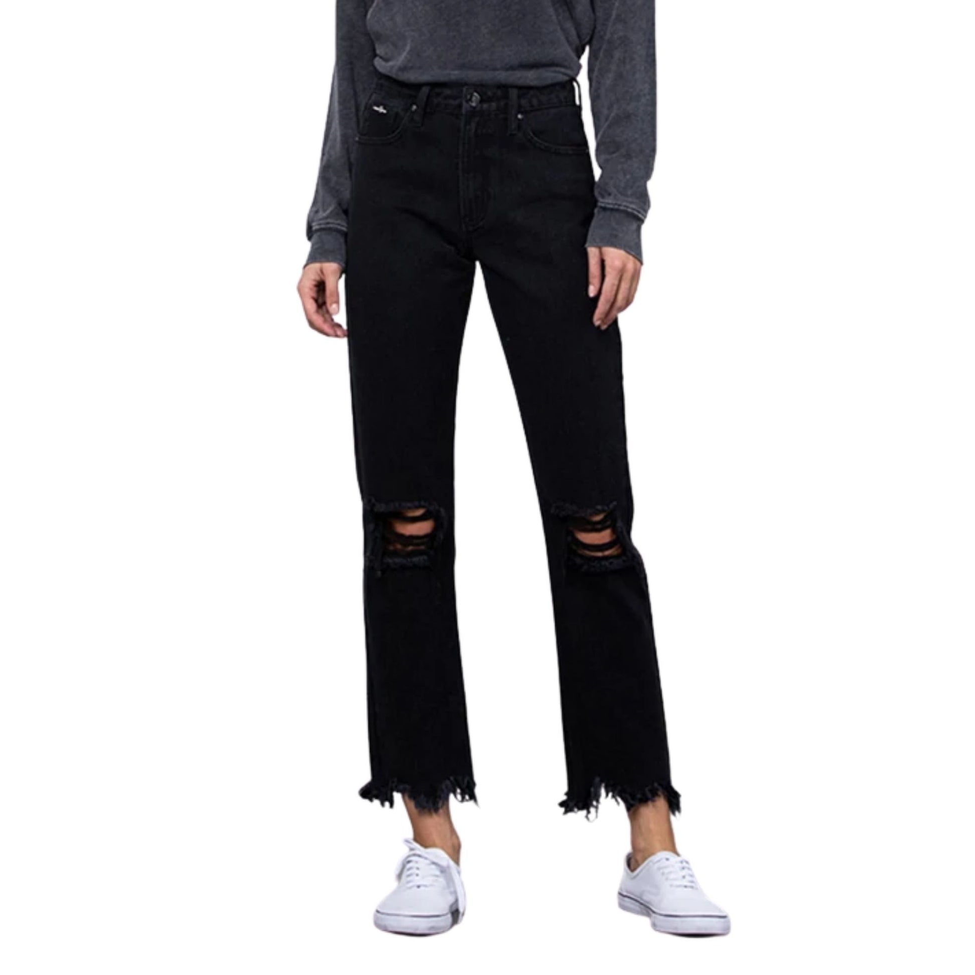Insane Gene - Daisy Black High Rise Distressed Denim for Women
