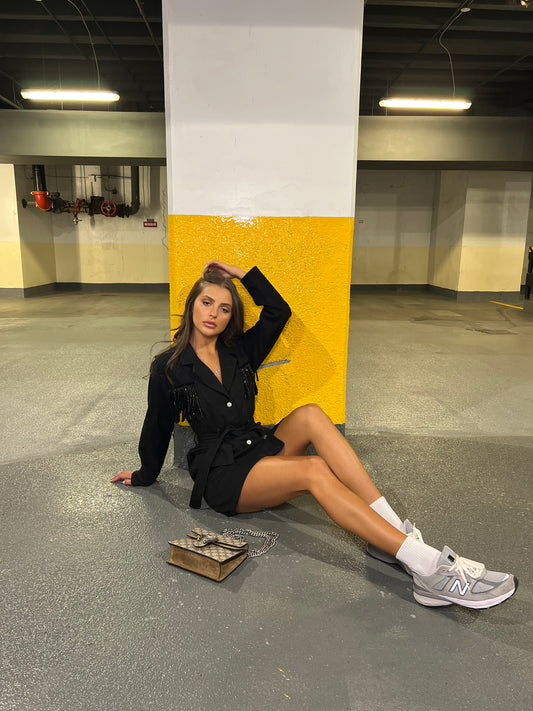 Utility Fringe denim Dress Jacket by LE LIS