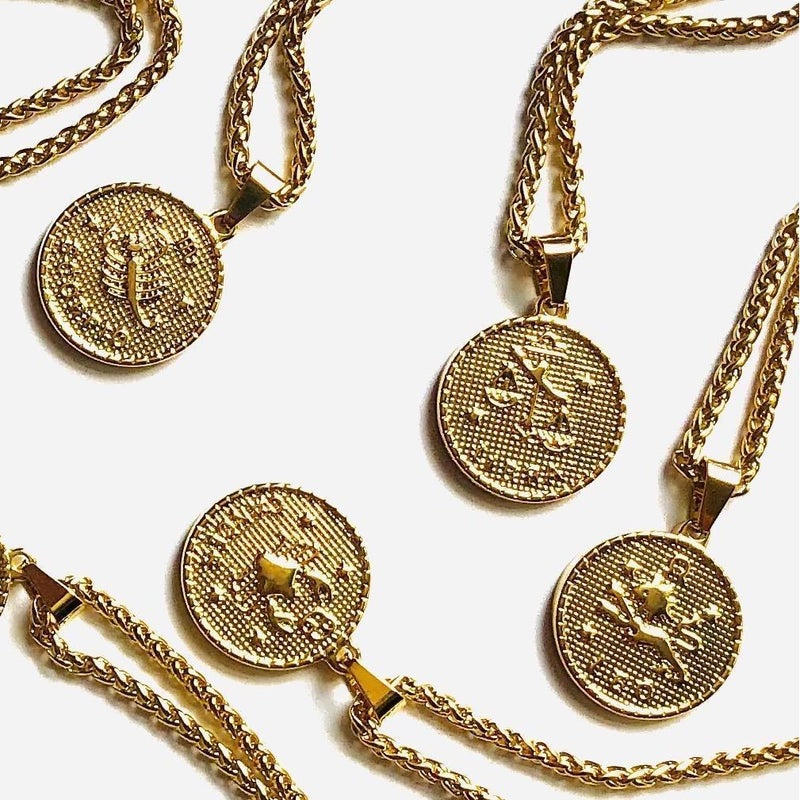 Gold Plated Zodiac Coin Necklace by Sahira